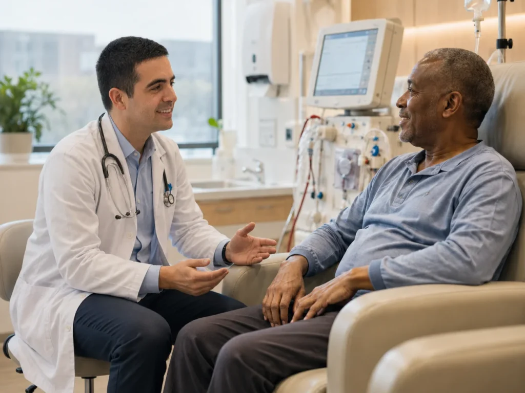 Nefrologista da RenalLife orienta paciente sobre doença renal, tratamento e continuidade do cuidado renal.